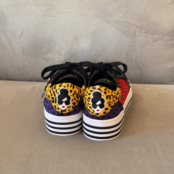 Alice + Olivia Falyn Platform Animal Print Calf Fur Colored Rainbow Sneakers - Picture 7 of 10